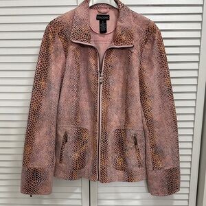 Dialogue Pink Snake-Print Zip Front Leather Jacket
